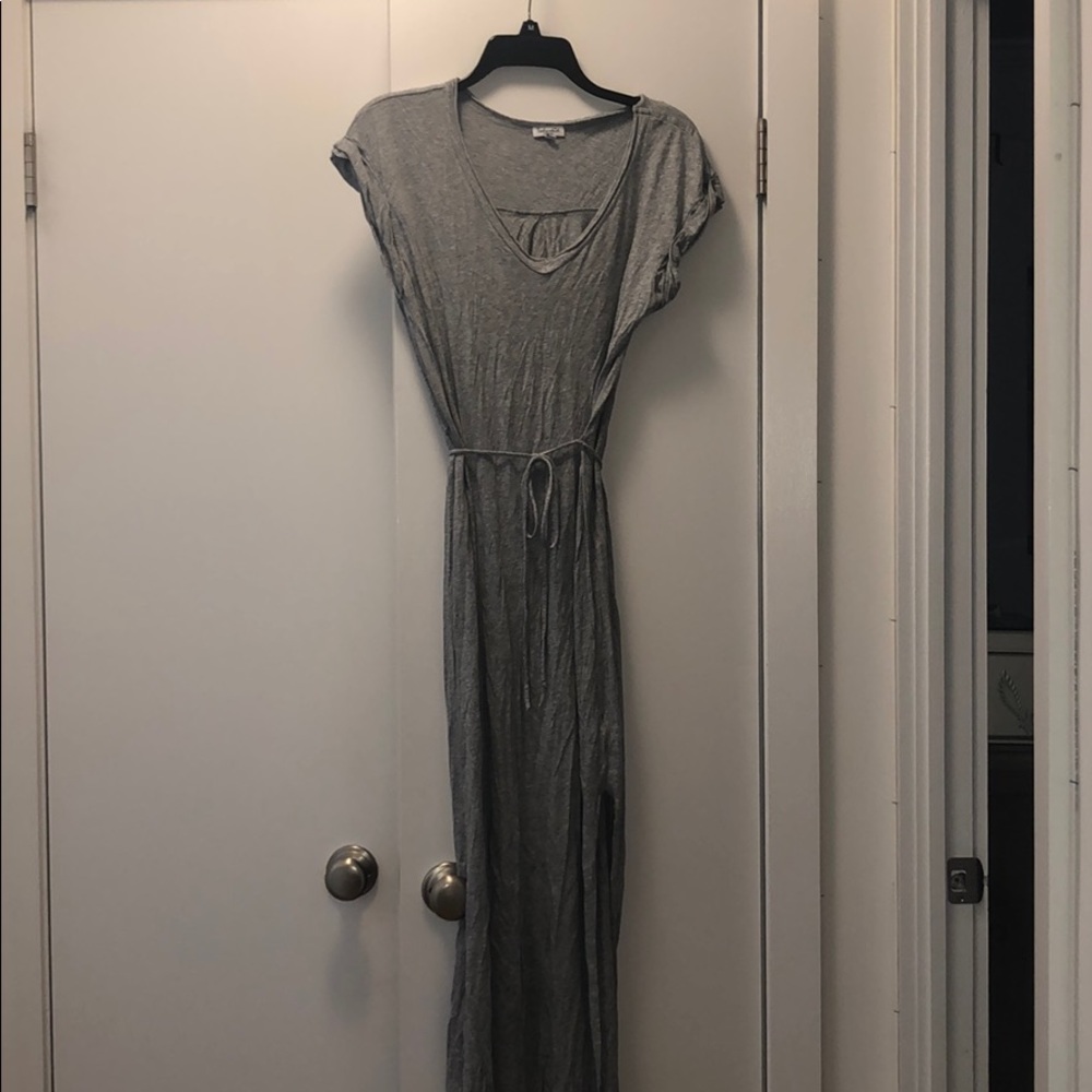 Splendid Gray Cotton Maxi Dress with Tie